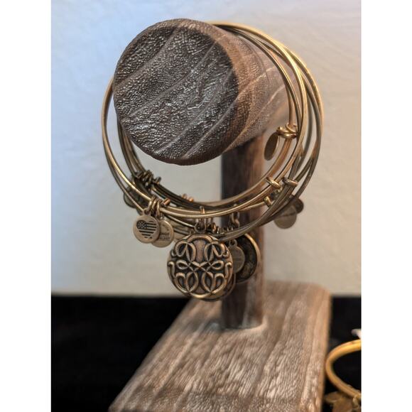 Lot of Ten Alex and Ani Adjustable Wire Charm Bracelets Bronze & Gold Tone - Picture 1 of 8